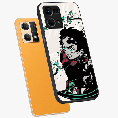 Demon Slayer Glass Case displayed in angled mockup highlighting dramatic anime character design with action aesthetic.