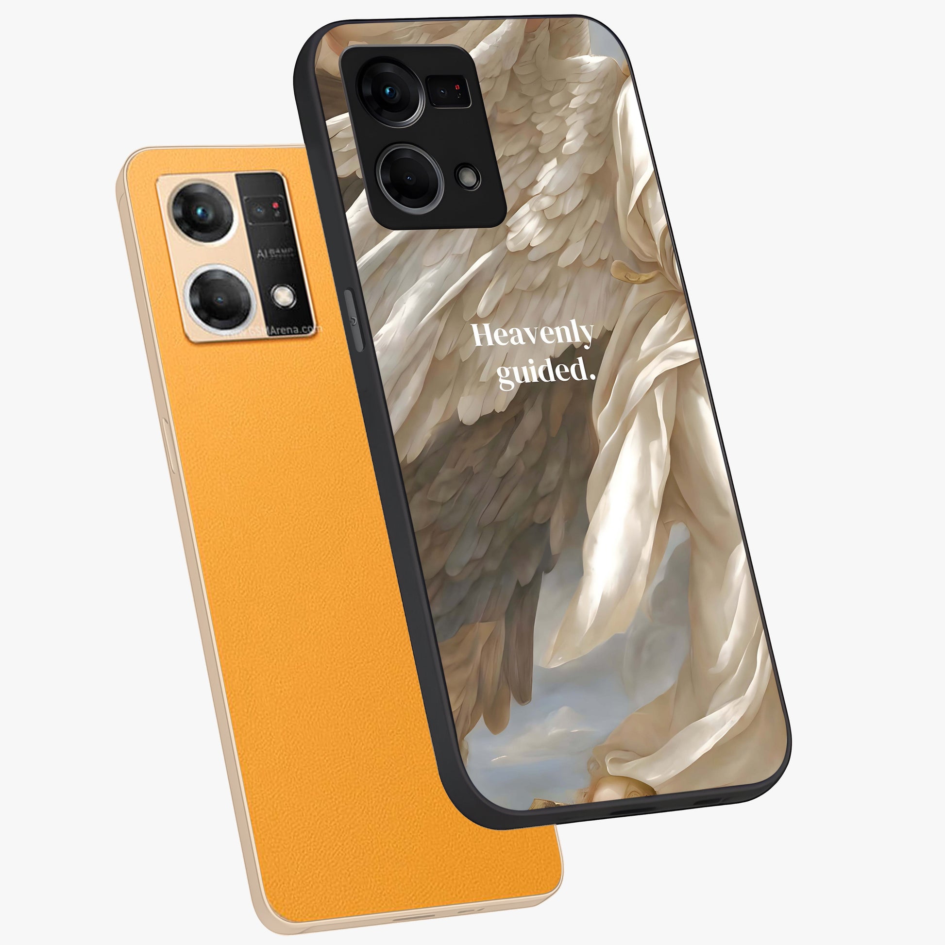 Divine Winged Grace Glass Case displayed in angled mockup highlighting graceful wing design with divine aesthetic style.