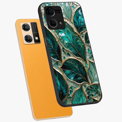 Emerald Leaf Glass Glass Case displayed in angled mockup highlighting botanical leaf illustration with elegant natural aesthetic.