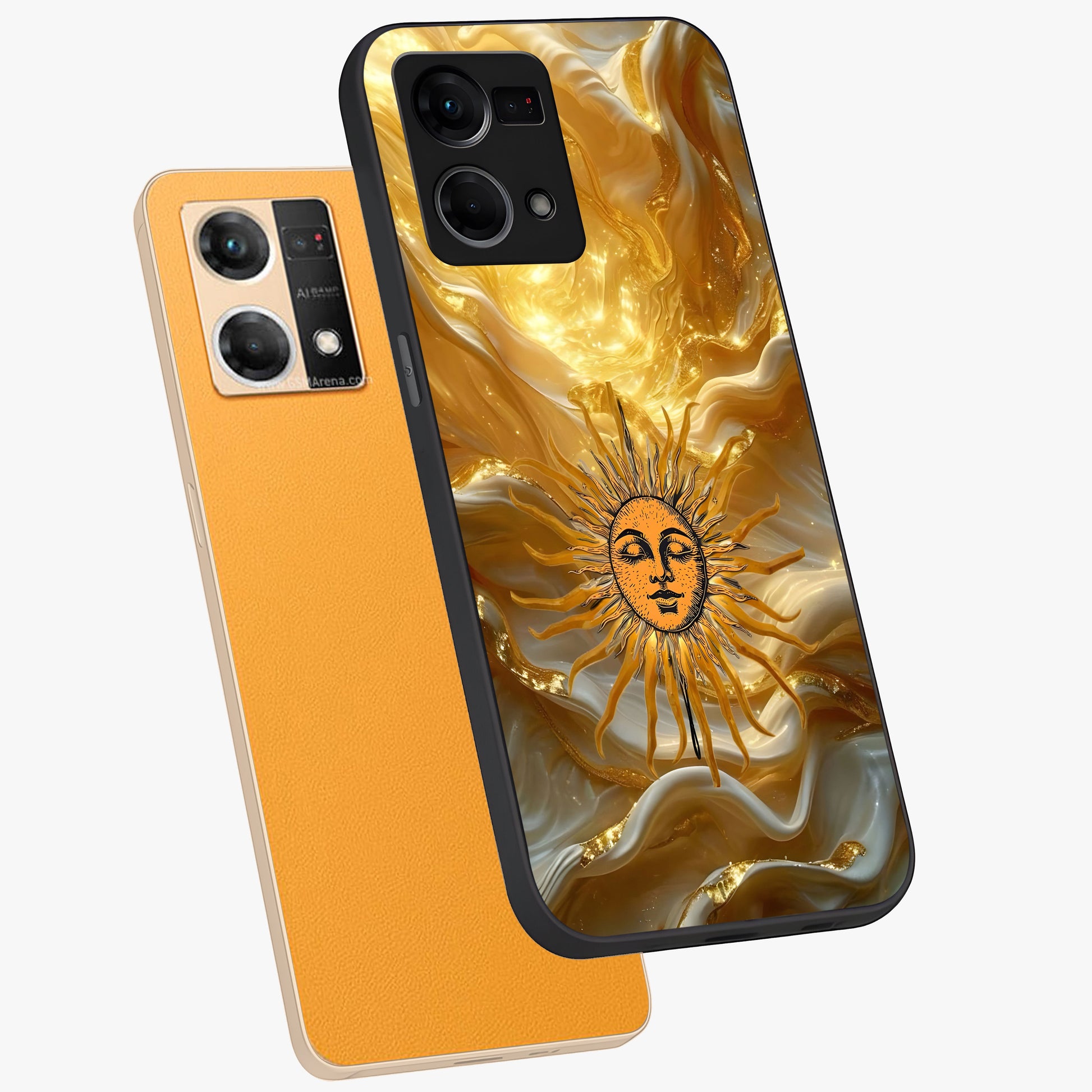 Eternal Golden Glow Glass Case displayed in angled mockup highlighting glowing golden aesthetic design with elegant style.