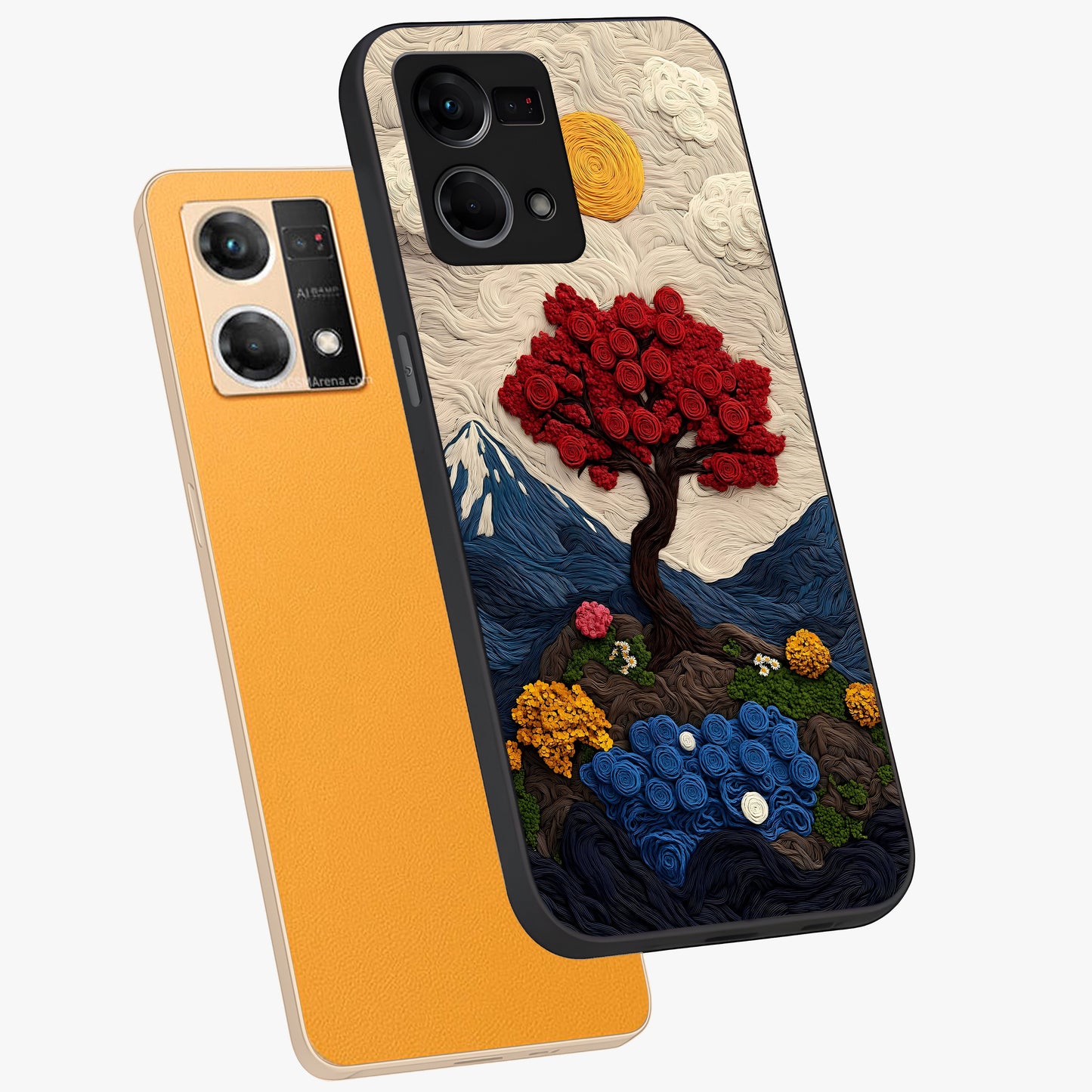 Eternal Nature Tapestry Glass Case displayed in angled mockup highlighting detailed botanical pattern with artistic aesthetic.