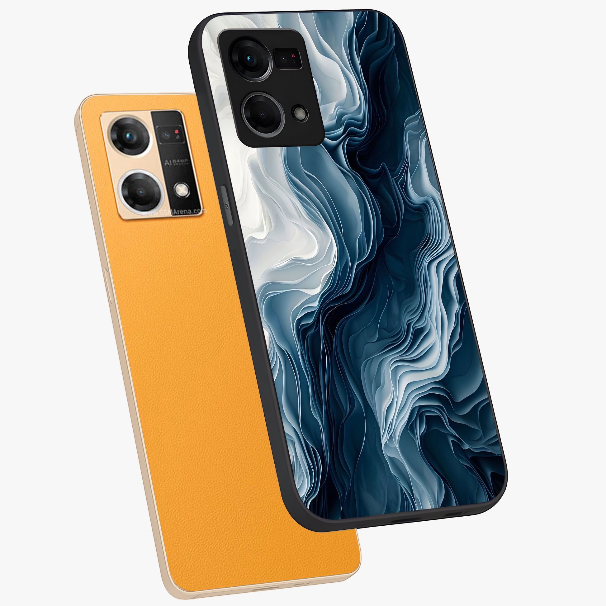 Ethereal Paper Marble Glass Case displayed in angled mockup highlighting elegant marble pattern with modern aesthetic style.