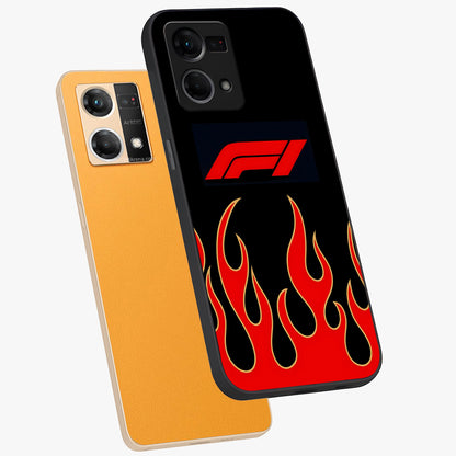 Fire F11 Glass Case displayed in angled mockup highlighting bold fire inspired graphic with energetic aesthetic style.