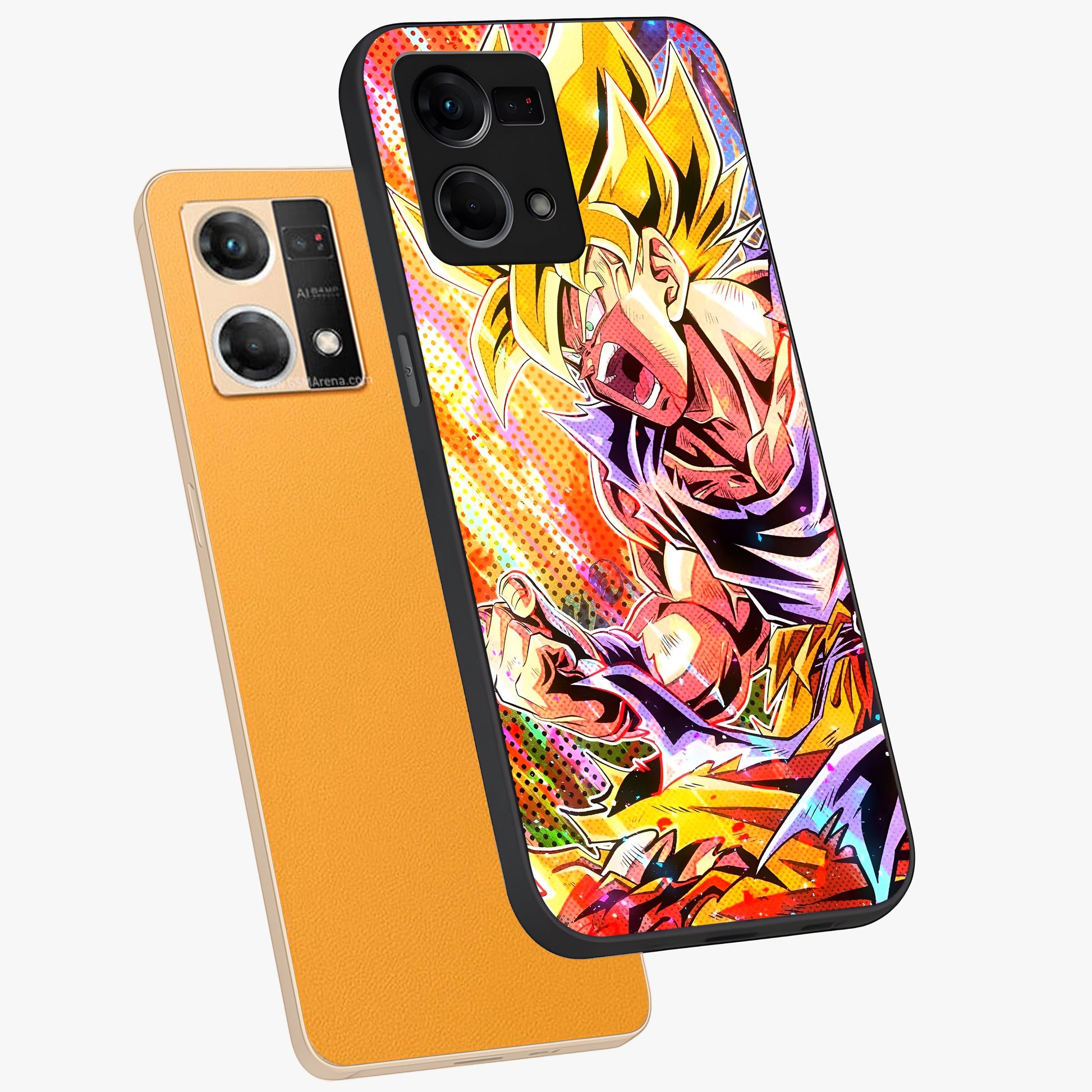 Firing Goku Glass Case displayed in angled mockup highlighting dynamic anime character design with action aesthetic.
