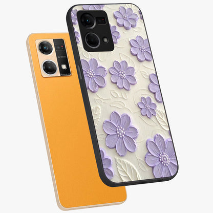 Floral Wall Art With Purple Flowers Glass Case displayed in angled mockup highlighting vibrant purple floral illustration with artistic aesthetic.
