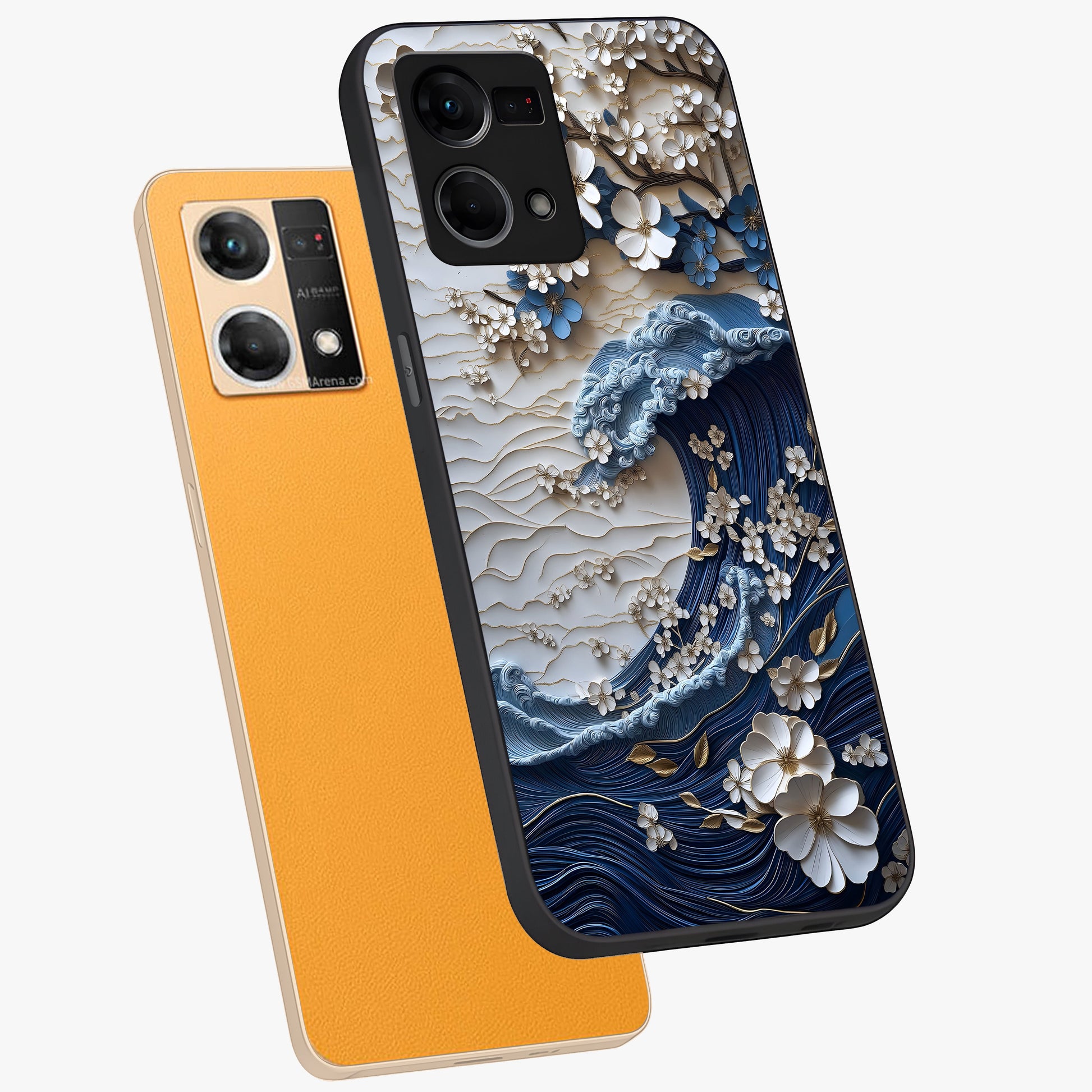Floral Wave Origami Glass Case displayed in angled mockup highlighting geometric origami flower design with modern aesthetic style.