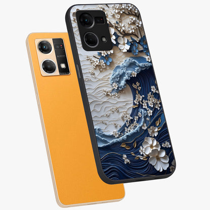 Floral Wave Origami Glass Case displayed in angled mockup highlighting geometric origami flower design with modern aesthetic style.