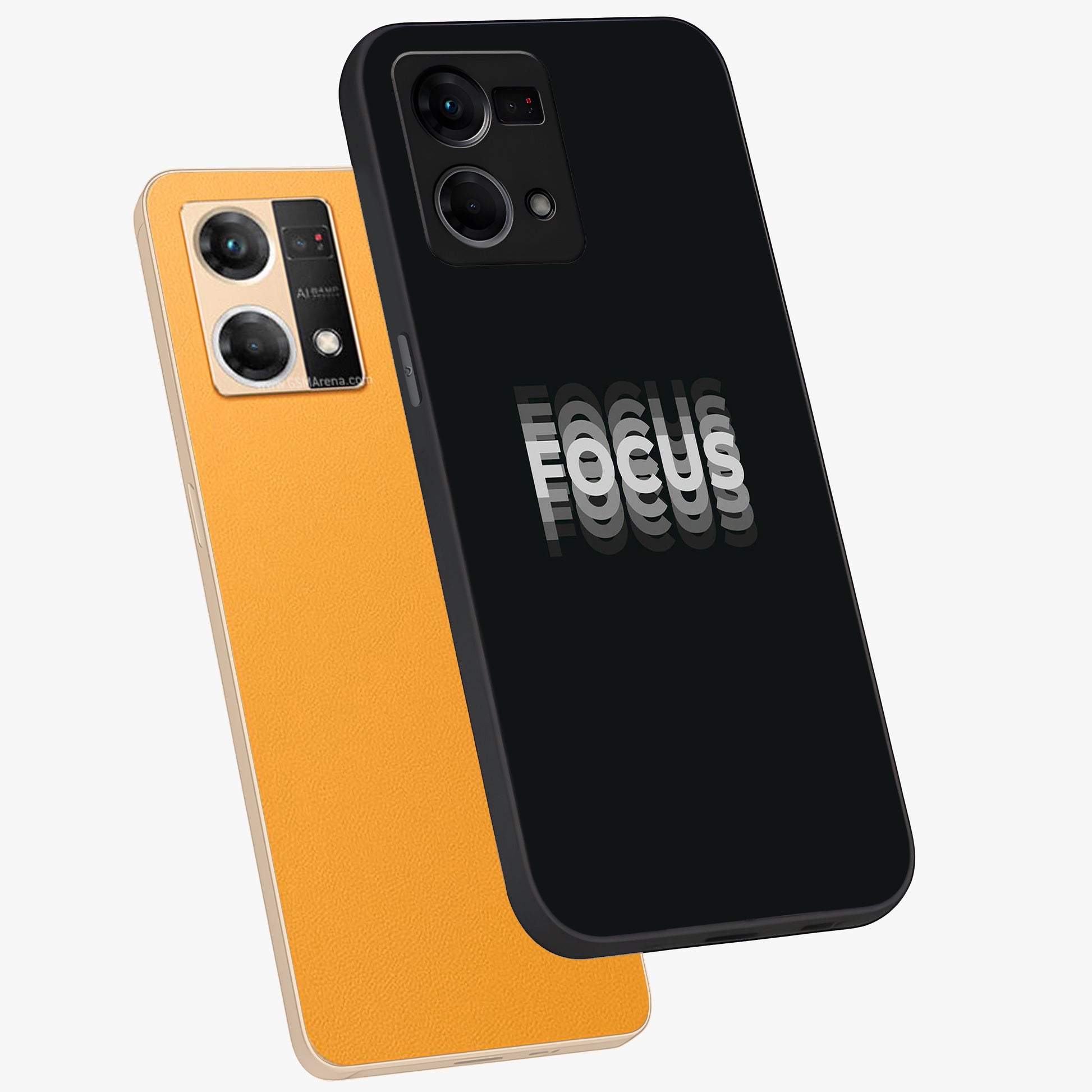 Focus Mode On Glass Case displayed in angled mockup highlighting clean minimal text artwork with modern aesthetic style.
