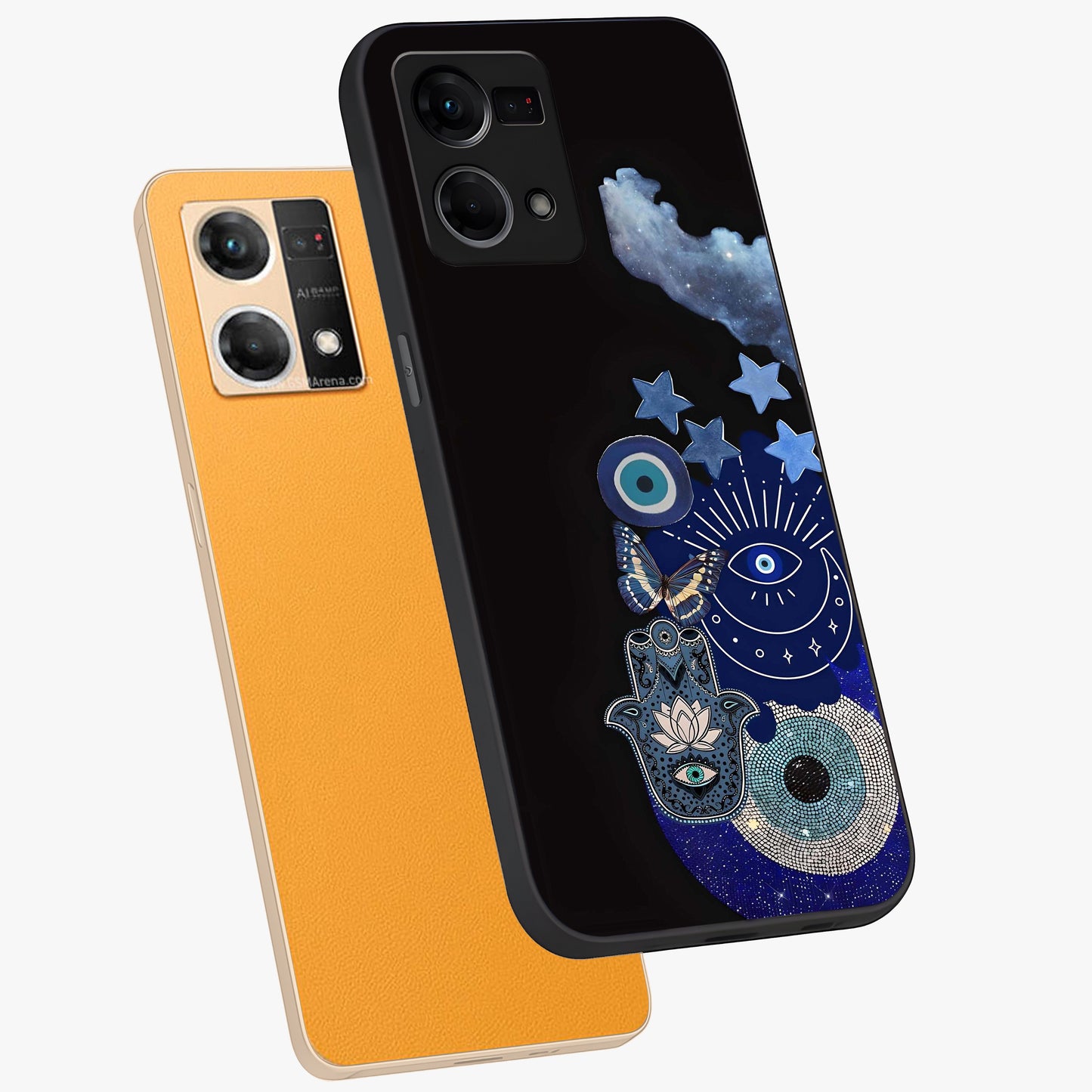 Galactic Charm Cluster Glass Case displayed in angled mockup highlighting luminous galaxy inspired design with dreamy aesthetic.