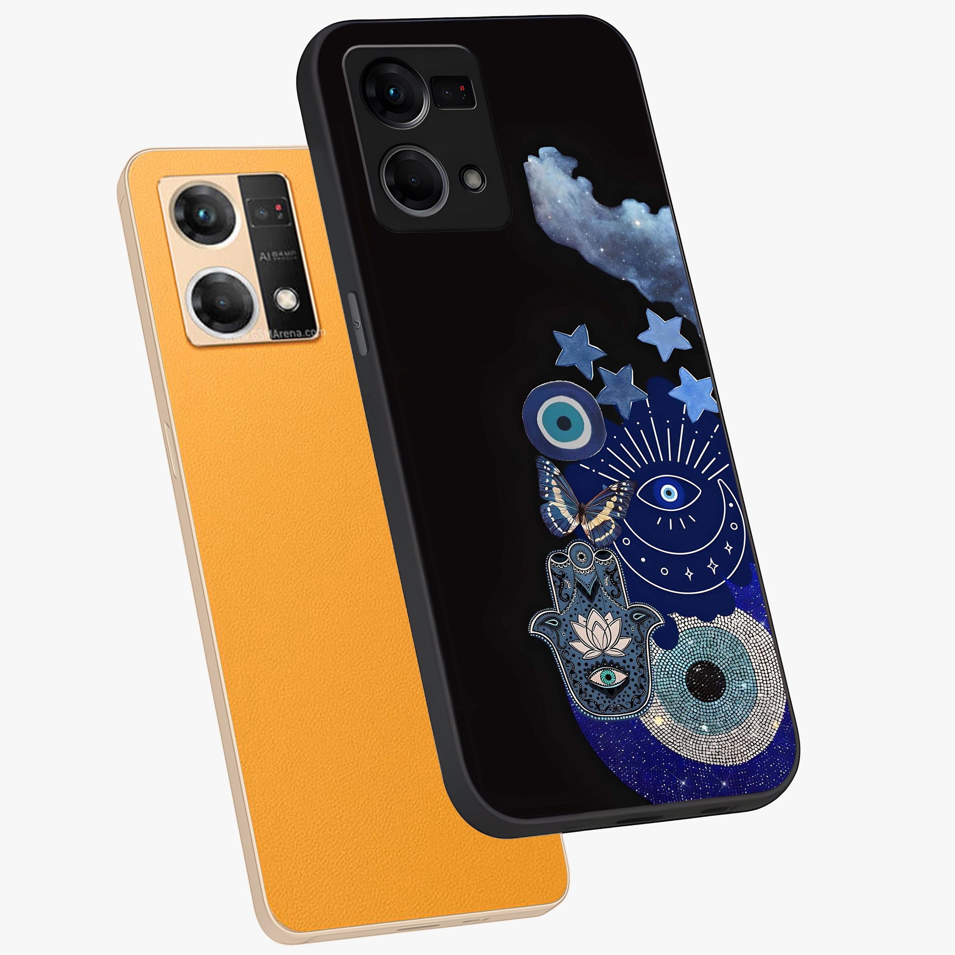 Galactic Charm Cluster Glass Case displayed in angled mockup highlighting luminous galaxy inspired design with dreamy aesthetic.