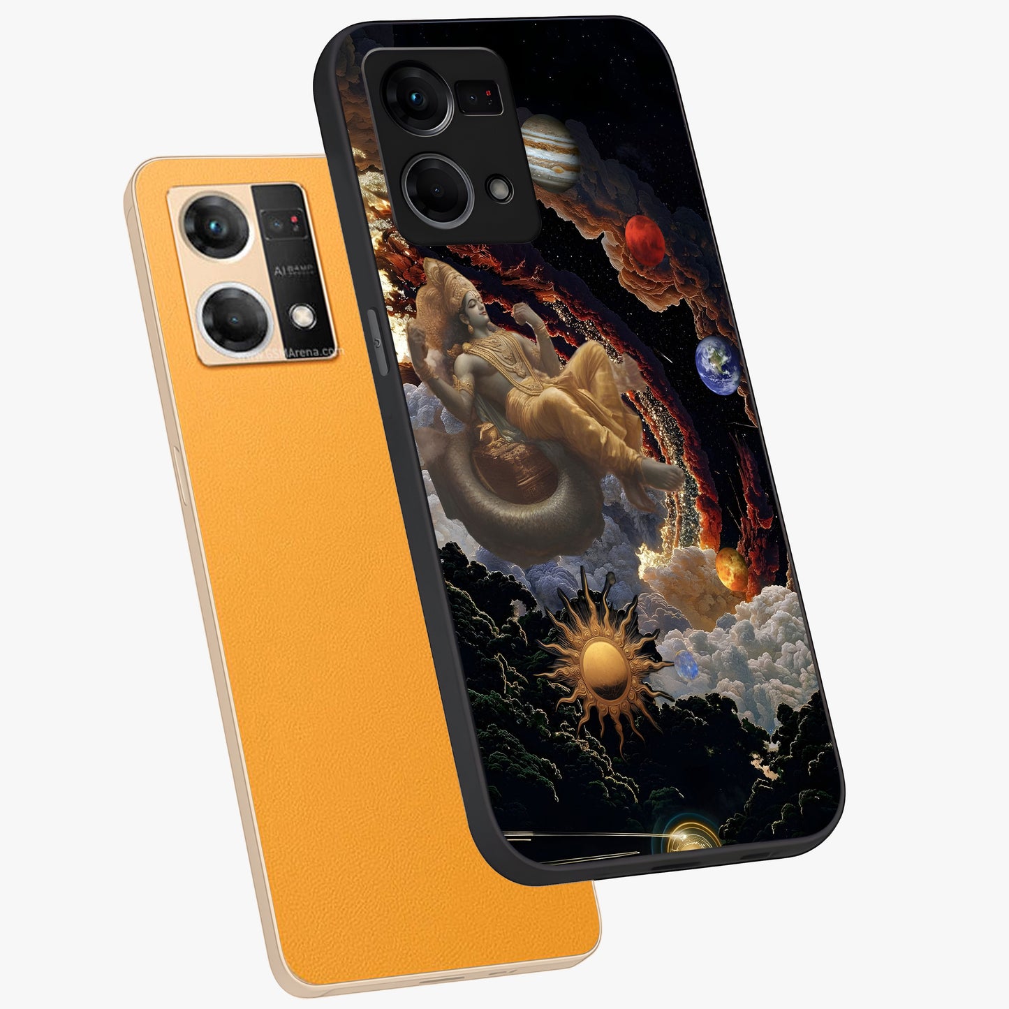 Galactic Divine God Glass Case displayed in angled mockup highlighting powerful celestial deity illustration with galactic aesthetic.