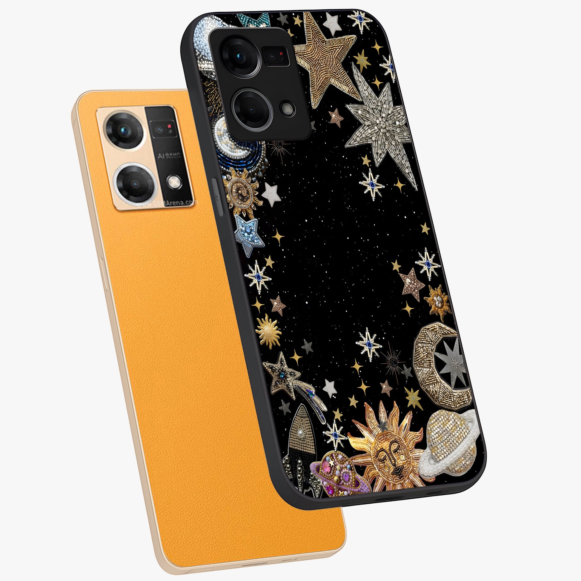 Galactic Jewel Stars Glass Case displayed in angled mockup highlighting shining celestial star design with cosmic aesthetic style.