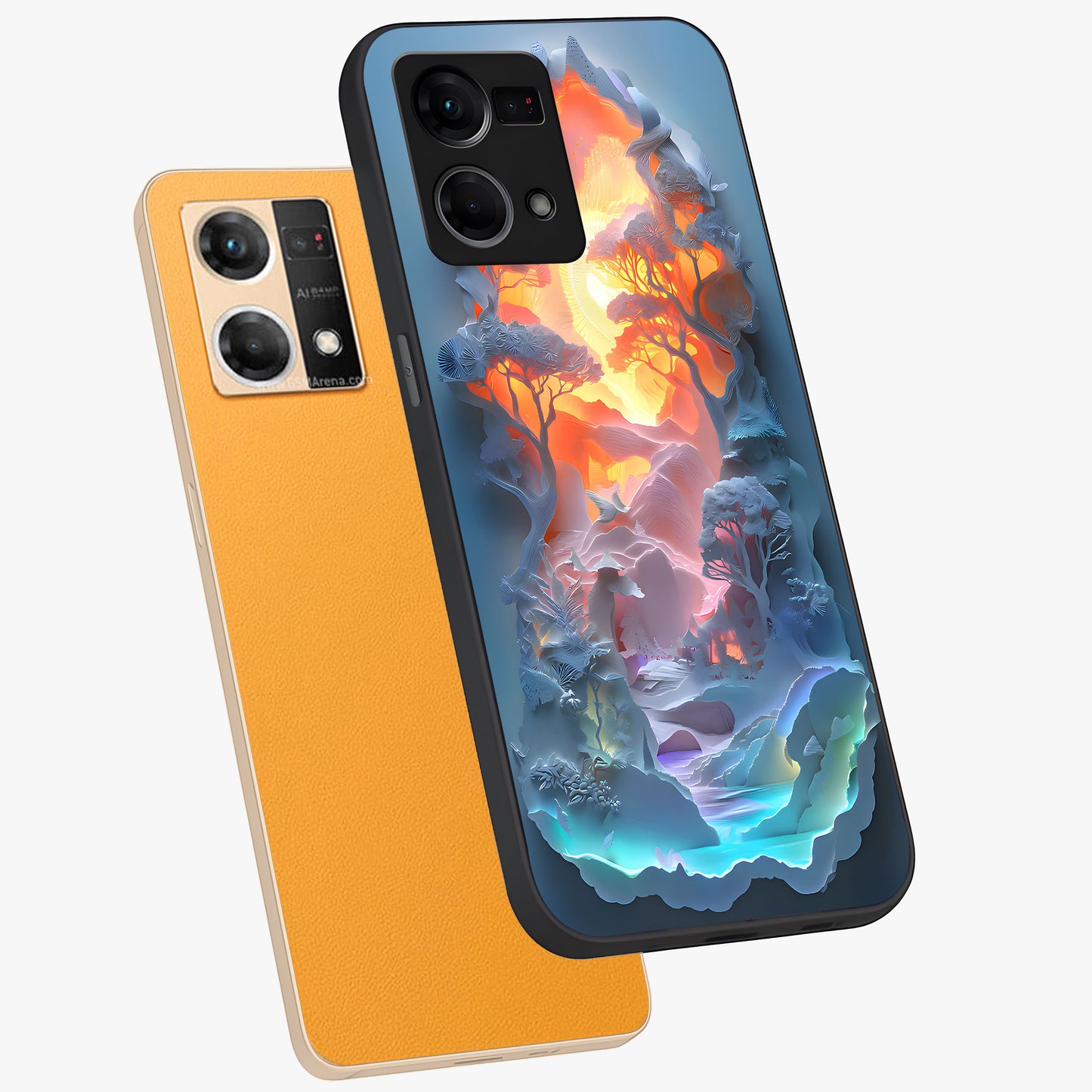 Glow Forest Portal Glass Case displayed in angled mockup highlighting mystical forest design with magical glowing aesthetic.