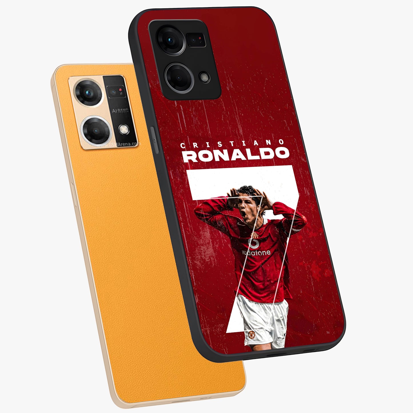 Goal Celebration Legacy Glass Case displayed in angled mockup highlighting energetic sports celebration design with bold athletic theme.