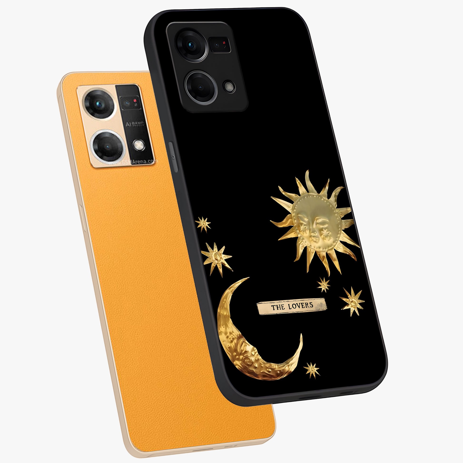 Gold Sun Blush Glass Case displayed in angled mockup highlighting radiant sun design with warm golden aesthetic.