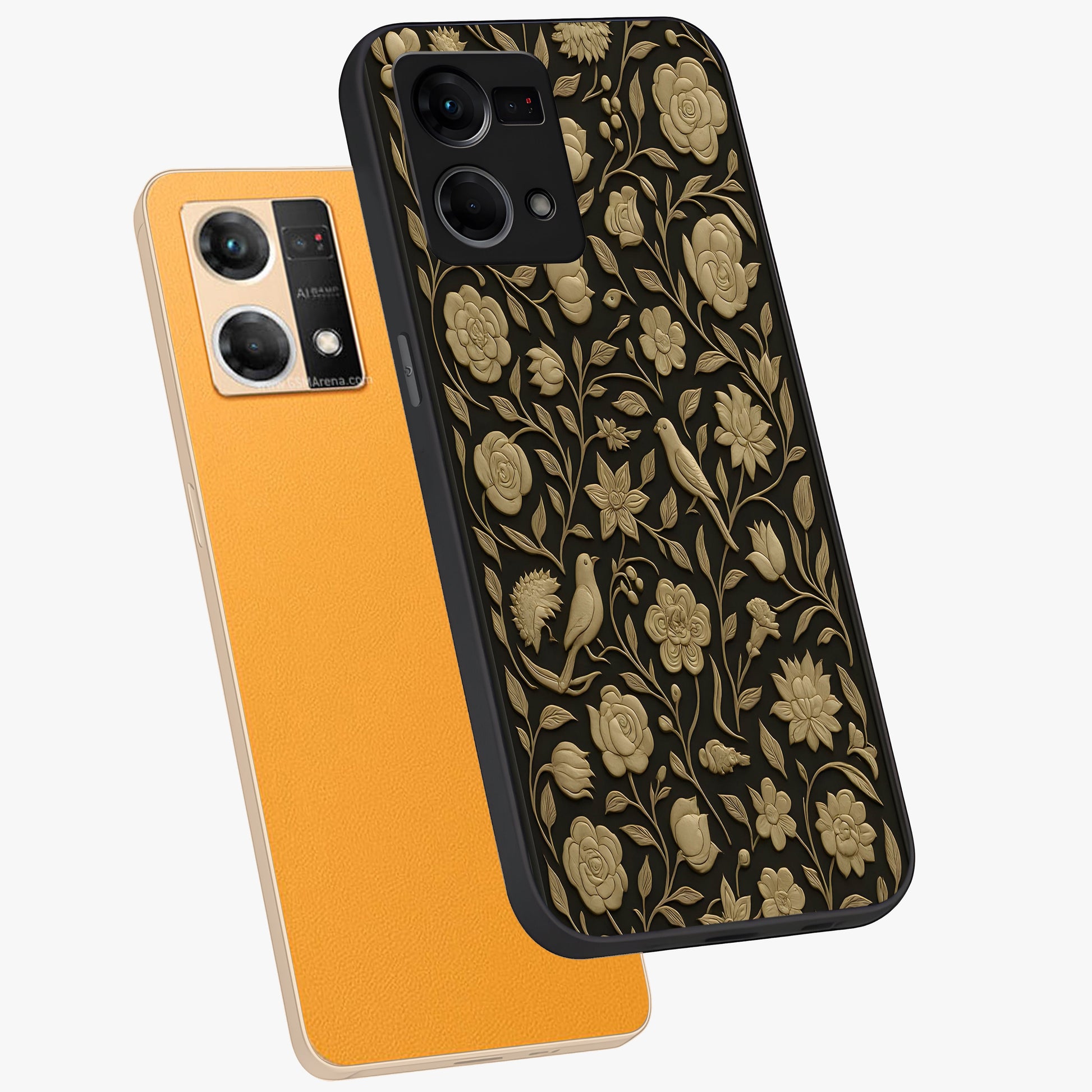 Golden Evil Eye Mandala Glass Case displayed in angled mockup highlighting protective evil eye symbol with golden mandala design.