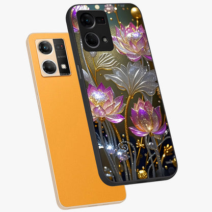 Golden Floral Majesty Glass Case displayed in angled mockup highlighting elegant flower design with royal golden aesthetic.