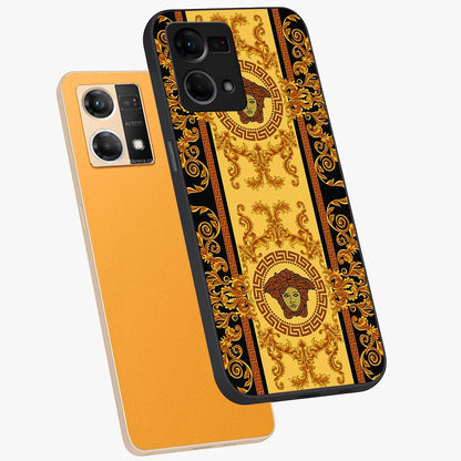 Golden Lotus Glow Glass Case displayed in angled mockup highlighting radiant lotus illustration with spiritual aesthetic.