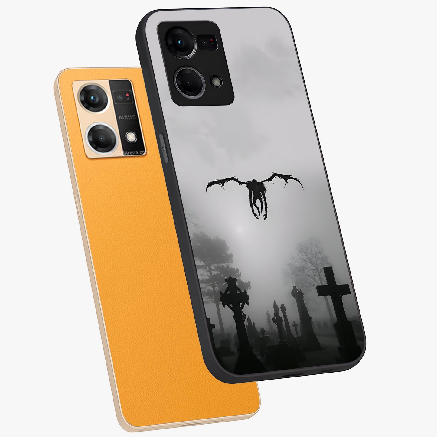 Graveyard Shadow Descent Glass Case displayed in angled mockup highlighting eerie shadow illustration with gothic aesthetic.