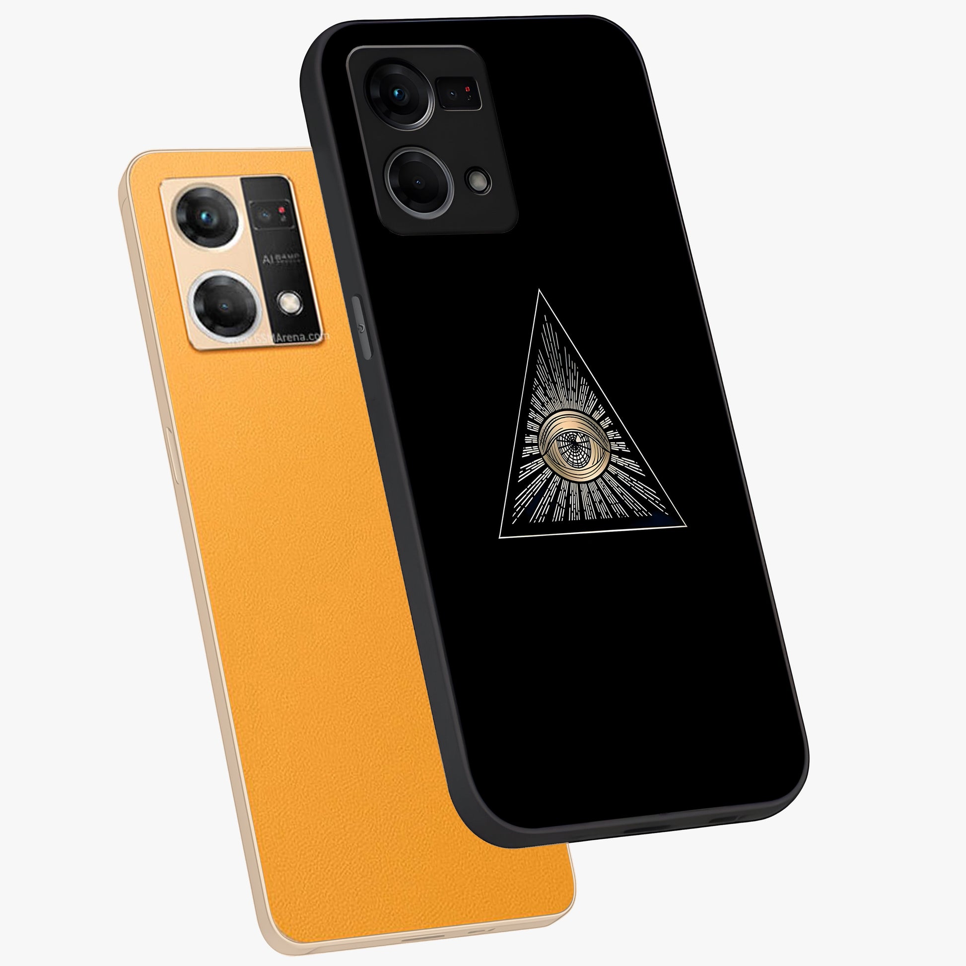 Illuminati Evil Glass Case displayed in angled mockup highlighting dark occult inspired design with bold aesthetic style.