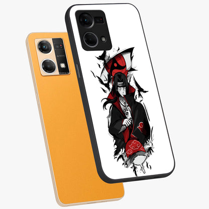 Itachi Limited Edition Naruto Anime Glass Case displayed in angled mockup highlighting dramatic anime illustration with bold action aesthetic.