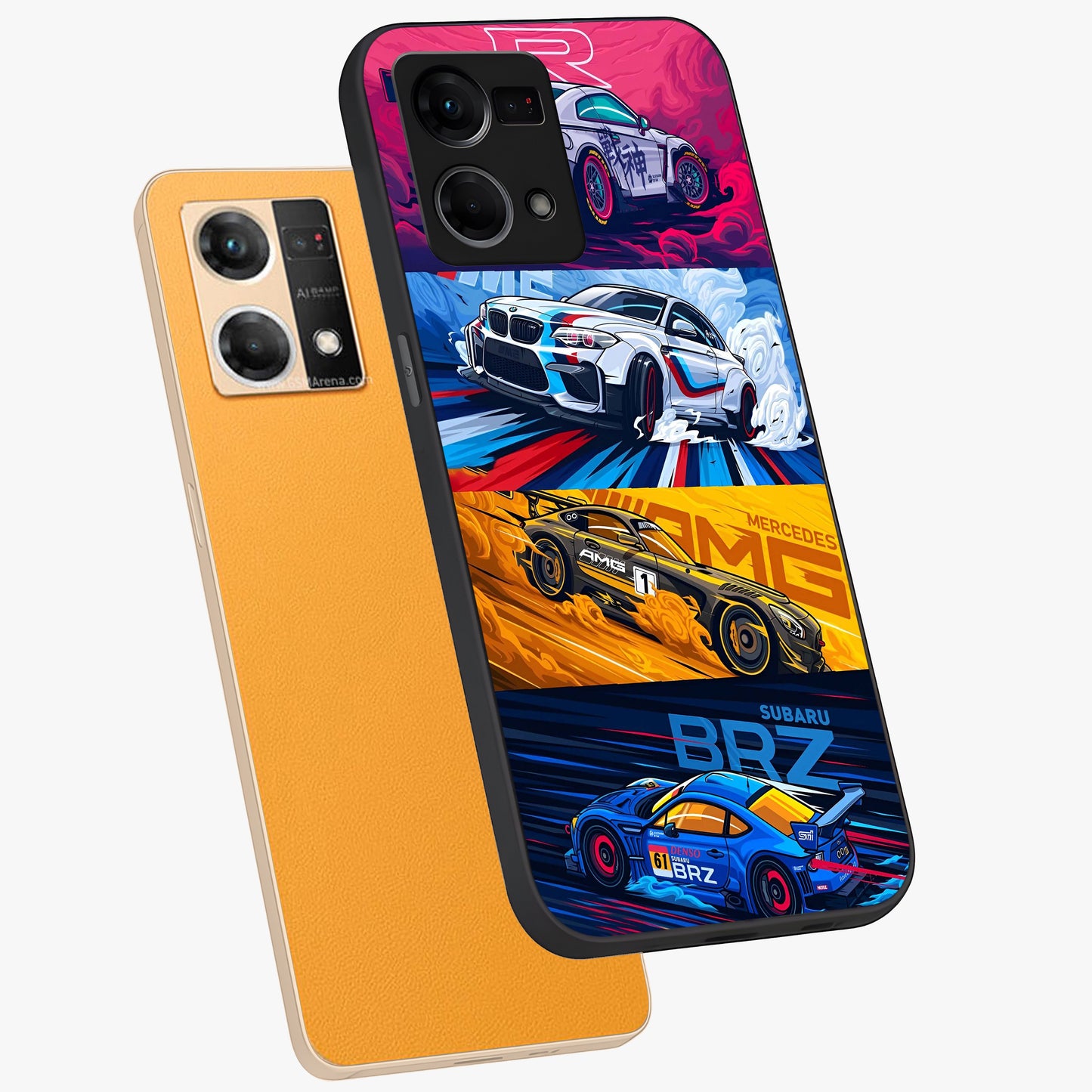 JDM Sports Car Glass Case displayed in angled mockup highlighting sleek Japanese racing car design with automotive aesthetic.