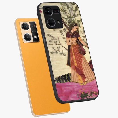 Lady With Veena Art Glass Case displayed in angled mockup highlighting graceful musical illustration with cultural artistic aesthetic.