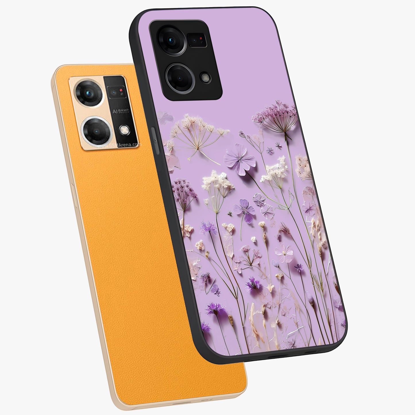 Lavender Blossom Dream Glass Case displayed in angled mockup highlighting dreamy lavender flower design with calming aesthetic style.
