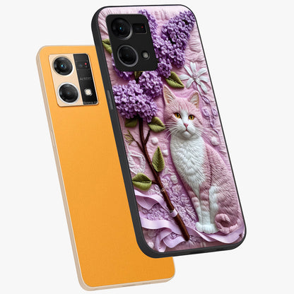 Lavender Cat Whimsy Glass Case displayed in angled mockup highlighting playful feline illustration with pastel lavender aesthetic.