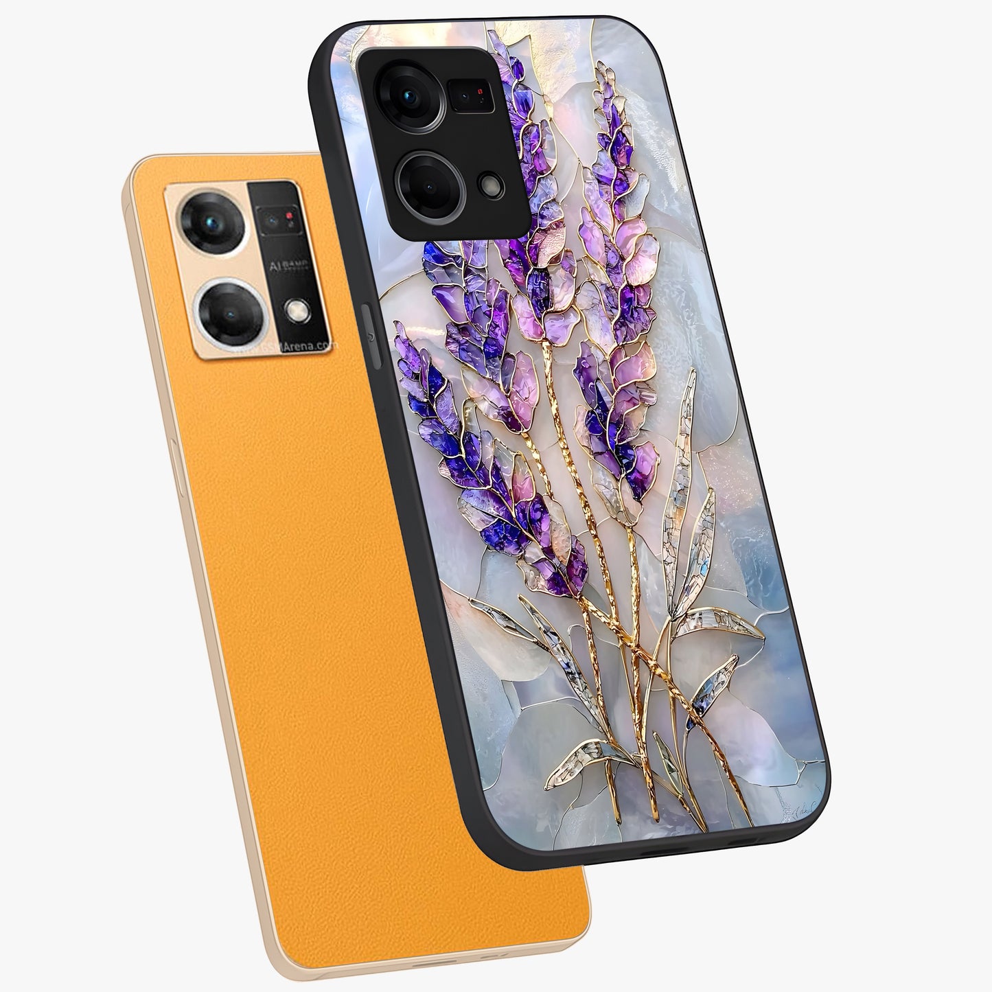 Lavender Dream Glow Glass Case displayed in angled mockup highlighting dreamy purple glow design with soft artistic style.