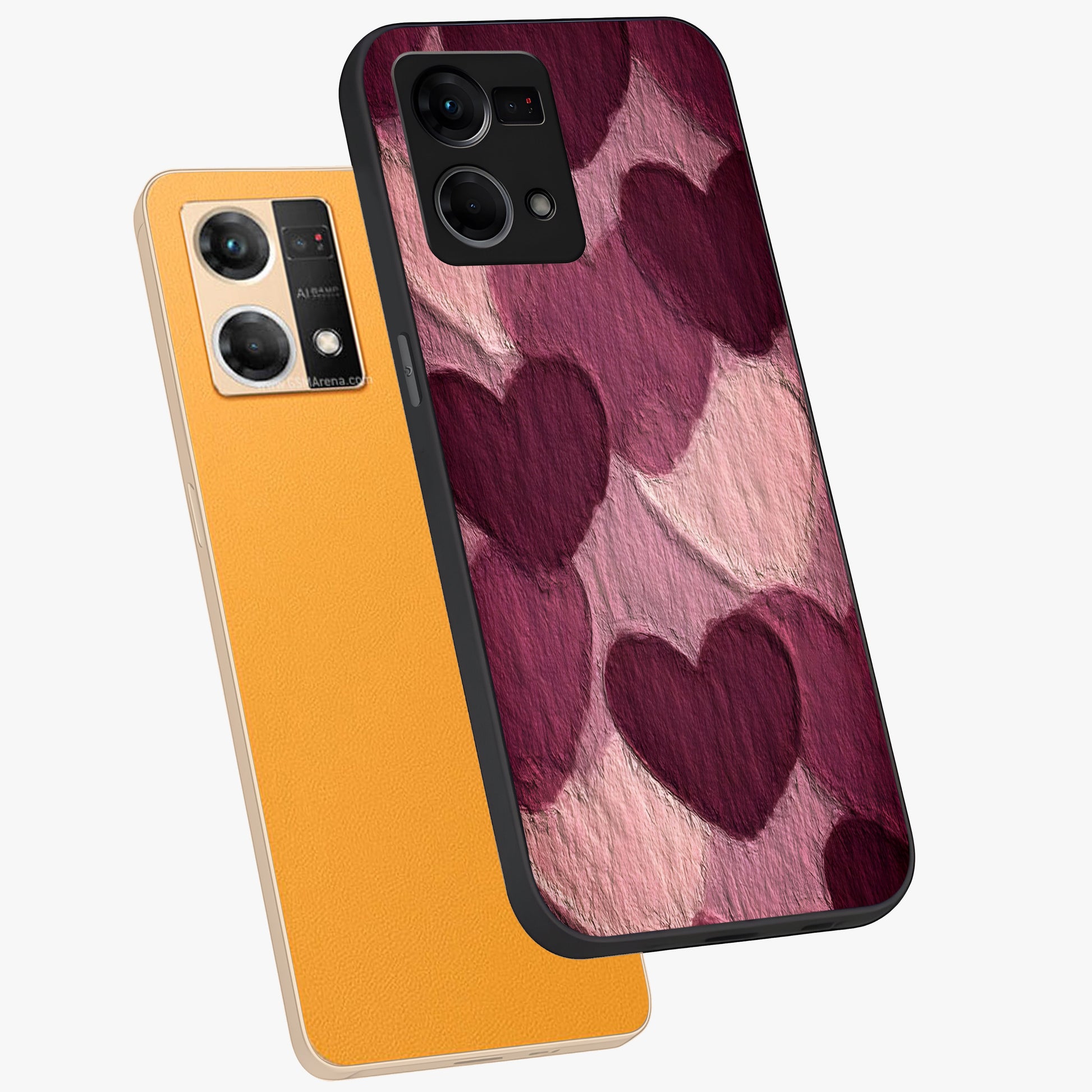 Layered Paper Hearts Glass Case displayed in angled mockup highlighting creative paper craft heart design with romantic aesthetic.