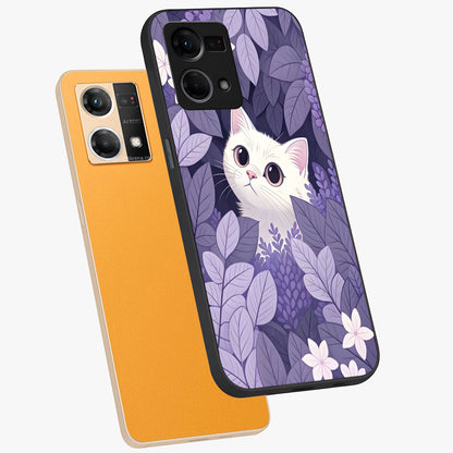 Lilac Hide Peek Cat Glass Case displayed in angled mockup highlighting playful feline illustration with lilac aesthetic design.