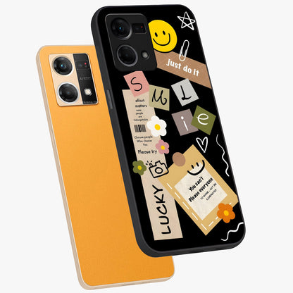 Lucky Aesthetic Collage Glass Case displayed in angled mockup highlighting stylish collage pattern with modern aesthetic vibe.