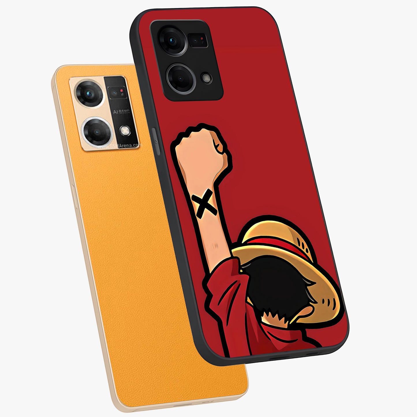 Luffy X Spirit Glass Case displayed in angled mockup highlighting powerful anime design with energetic action aesthetic.