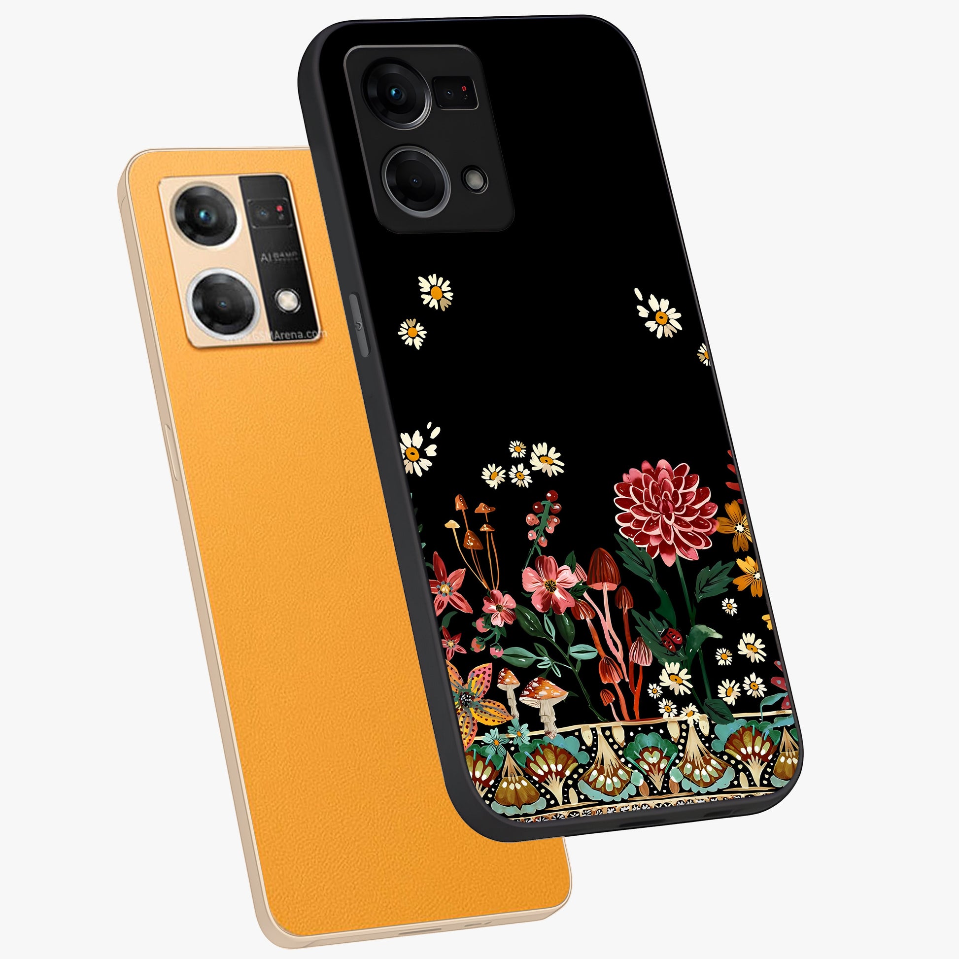 Midnight Bloom Pattern Glass Case displayed in angled mockup highlighting elegant flower design with midnight aesthetic style.