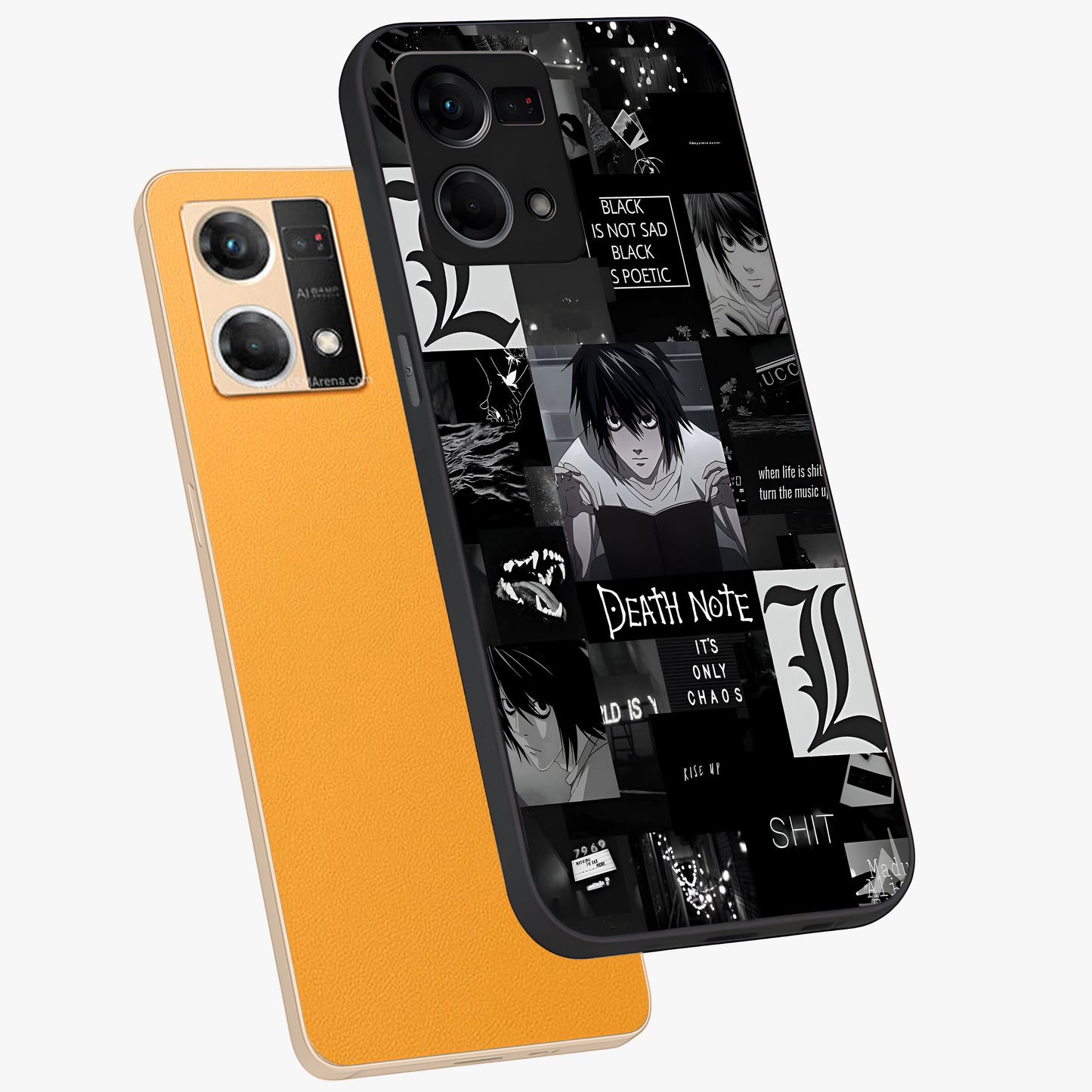 Midnight Chaos Mind Glass Case displayed in angled mockup highlighting chaotic artistic design with dramatic midnight aesthetic.