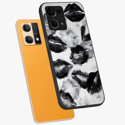 Midnight Kiss Marks Glass Case displayed in angled mockup highlighting playful romantic design with bold midnight aesthetic.