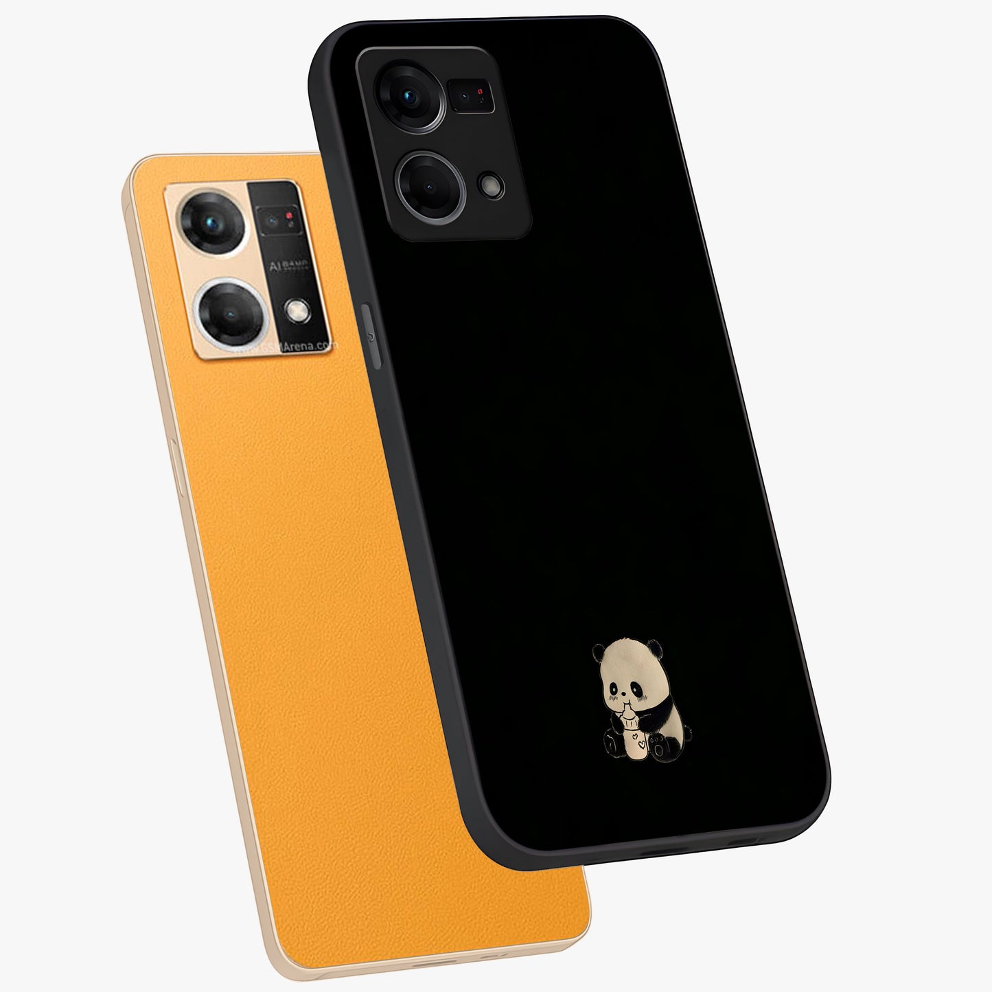 Midnight Panda Love Glass Case displayed in angled mockup highlighting adorable panda illustration with midnight aesthetic.