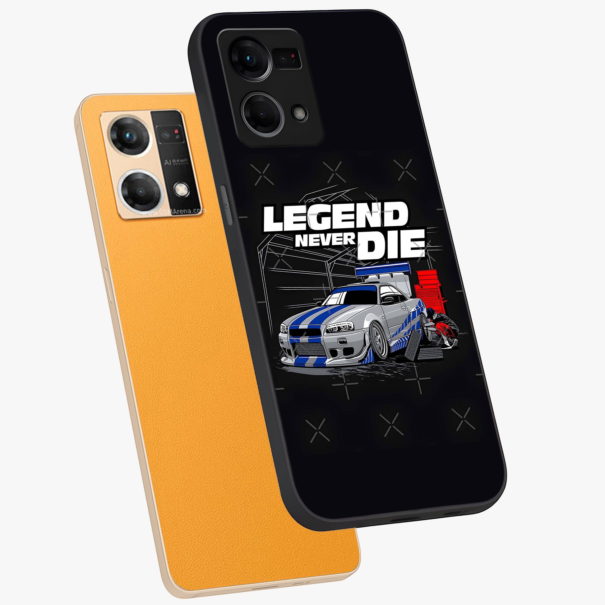 Midnight Racing Legacy Glass Case displayed in angled mockup highlighting dynamic automotive design with bold midnight aesthetic.