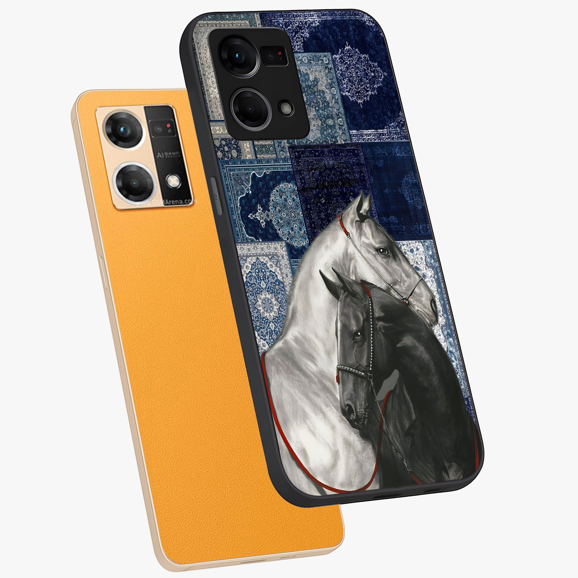 Midnight Stallion Blues Glass Case displayed in angled mockup highlighting powerful stallion illustration with deep midnight tones.