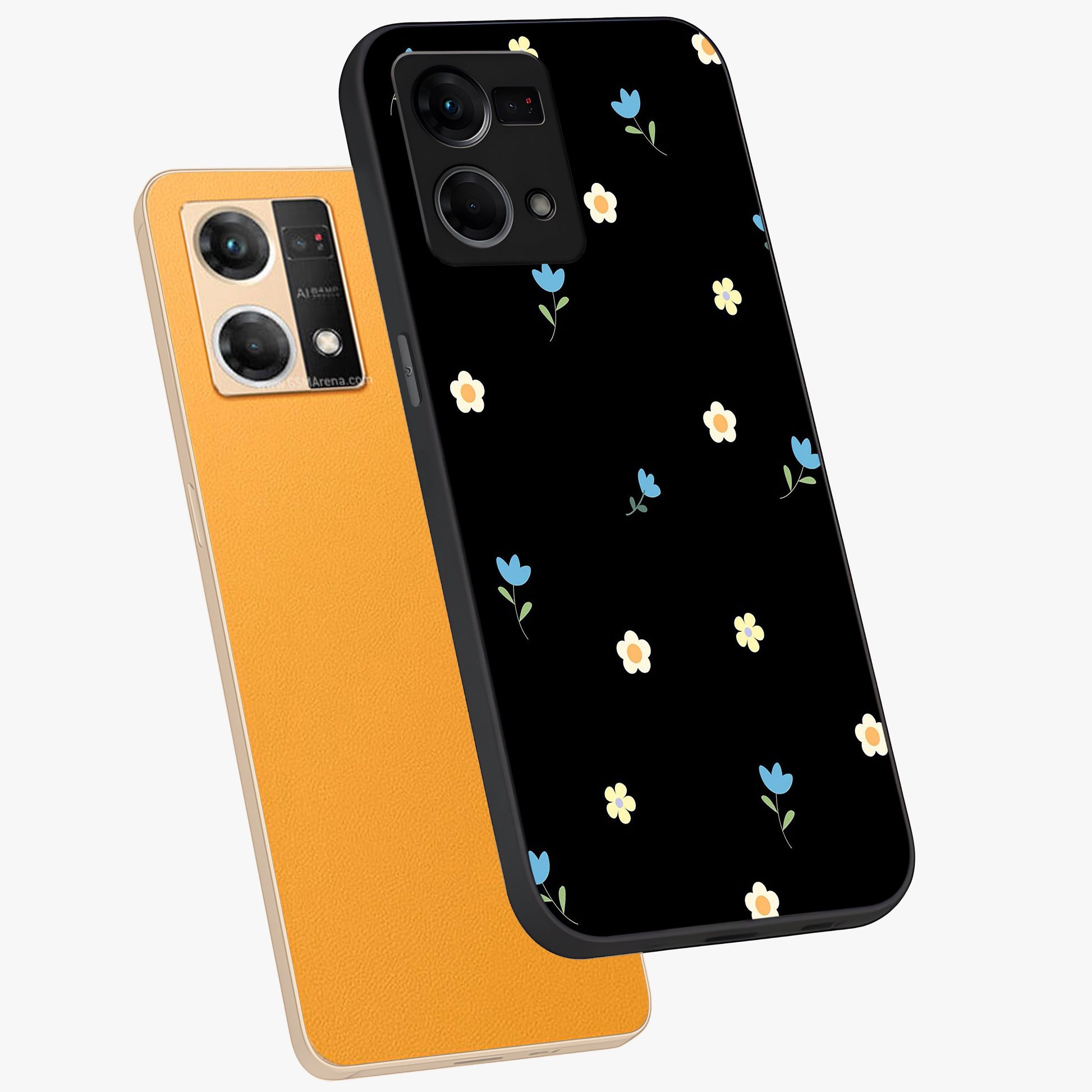 Minimal Petal Whispers Glass Case displayed in angled mockup highlighting delicate petal design with clean minimal aesthetic.