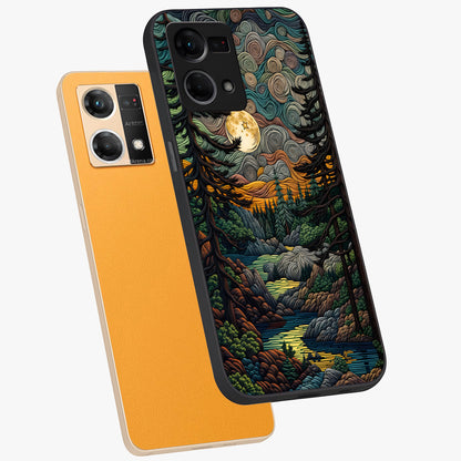 Moonlight Forest Dream Glass Case displayed in angled mockup highlighting dreamy forest design with glowing moon aesthetic.