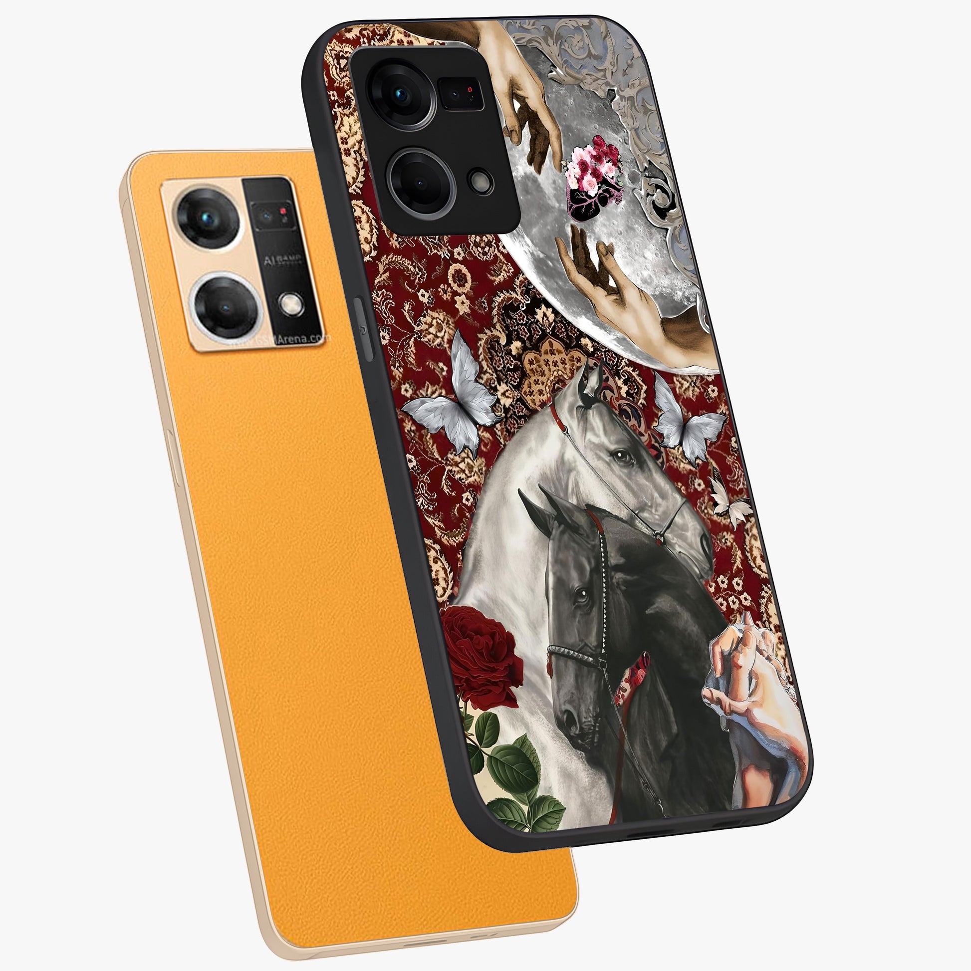 Moonlit Royal Stallion Glass Case displayed in angled mockup highlighting powerful stallion illustration with royal night aesthetic.
