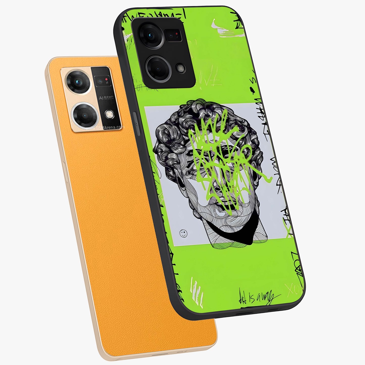 Neo Graffiti Rebellion Glass Case displayed in angled mockup highlighting urban street art design with rebellious aesthetic.