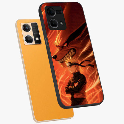 Nine Tails Legacy Glass Case displayed in angled mockup highlighting dynamic anime beast illustration with bold mystical aesthetic.