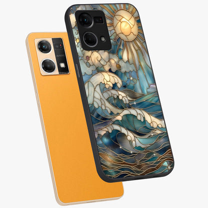 Oceanic Stained Printed Glass Case displayed in angled mockup highlighting colorful aquatic design with artistic aesthetic style.