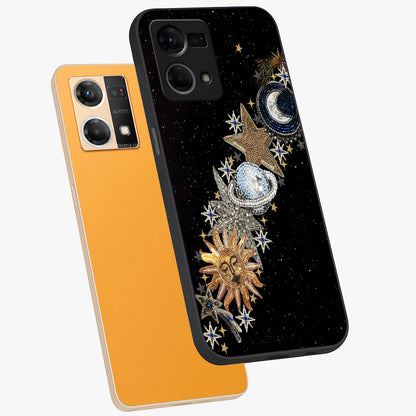 Pearls Universe Object Glass Case displayed in angled mockup highlighting celestial pearl design with dreamy aesthetic.