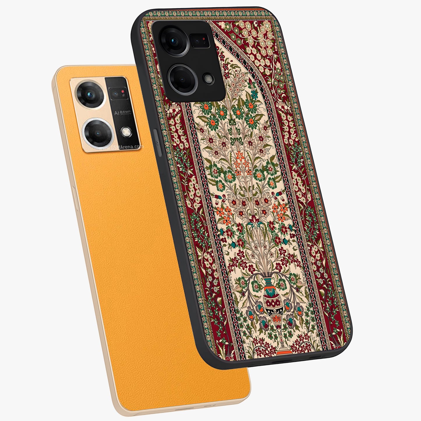 Persian Inspired Glass Case displayed in angled mockup highlighting intricate traditional design with elegant cultural aesthetic.
