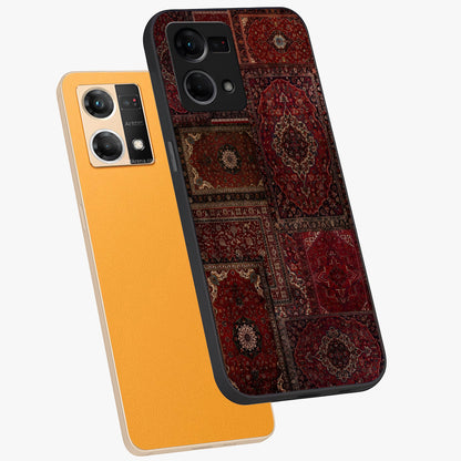 Persian Velvet Tale Glass Case displayed in angled mockup highlighting ornate textile inspired design with royal aesthetic.