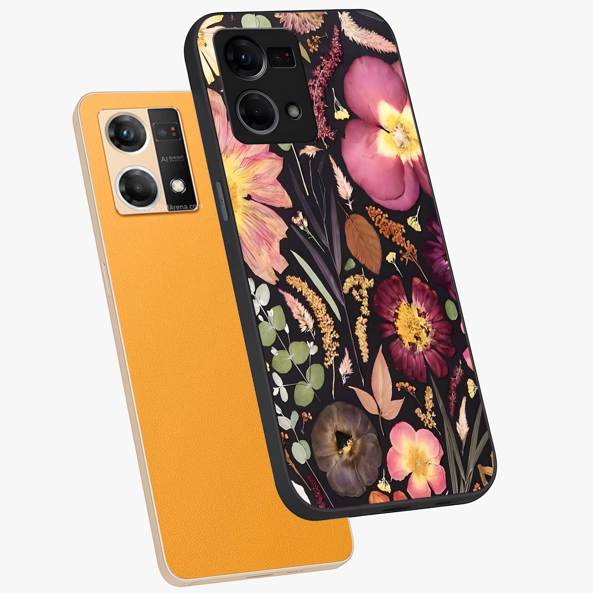 Petal Dream Tapestry Glass Case displayed in angled mockup highlighting decorative petal pattern with elegant botanical aesthetic.